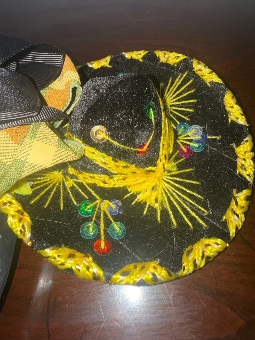 Handcrafted Black and Yellow Embroidered Ear Headband with Bow